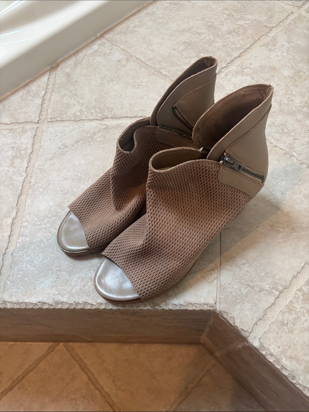 Walking Cradles Brown Woven Peep-Toe Ankle Boots